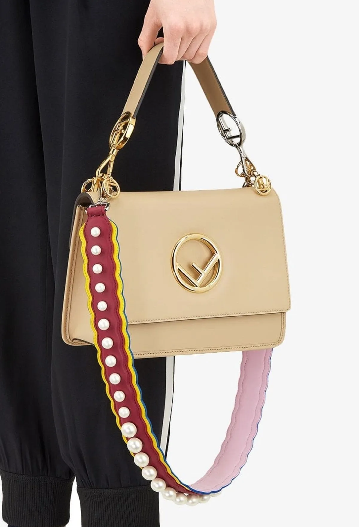 Fendi Strap You Pearl Embellished Black Cherry Lemon Shoulder Strap 8AV077