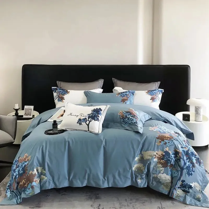 Flytonn-Egyptian Cotton Bedding Set, Luxury Chinese Style, Embroidery, Duvet Cover Set, Bed Sheet, Pillowcases, Home Textiles, 1000TC