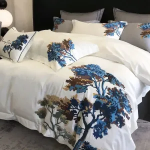 Flytonn-Egyptian Cotton Bedding Set, Luxury Chinese Style, Embroidery, Duvet Cover Set, Bed Sheet, Pillowcases, Home Textiles, 1000TC