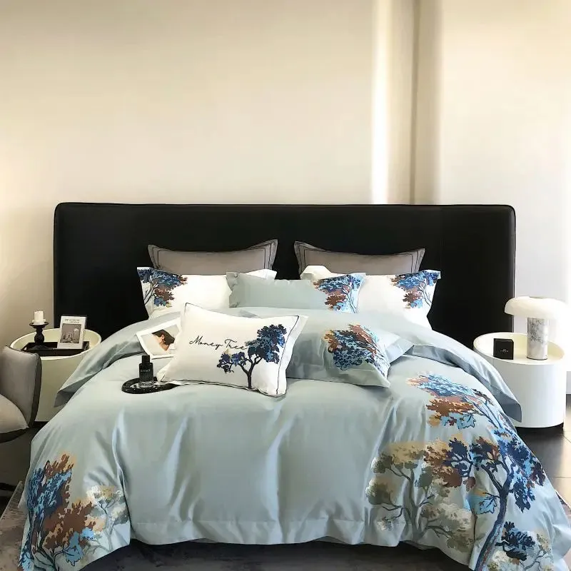 Flytonn-Egyptian Cotton Bedding Set, Luxury Chinese Style, Embroidery, Duvet Cover Set, Bed Sheet, Pillowcases, Home Textiles, 1000TC