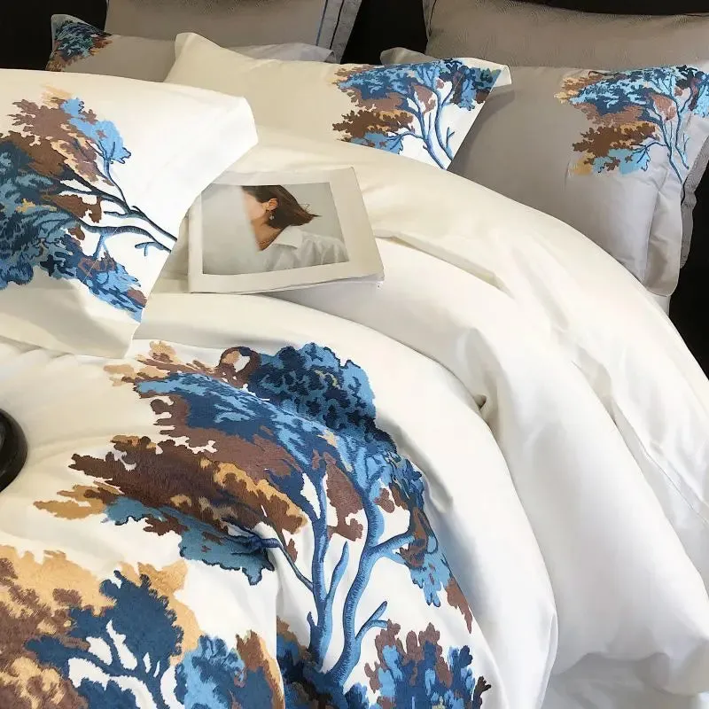 Flytonn-Egyptian Cotton Bedding Set, Luxury Chinese Style, Embroidery, Duvet Cover Set, Bed Sheet, Pillowcases, Home Textiles, 1000TC