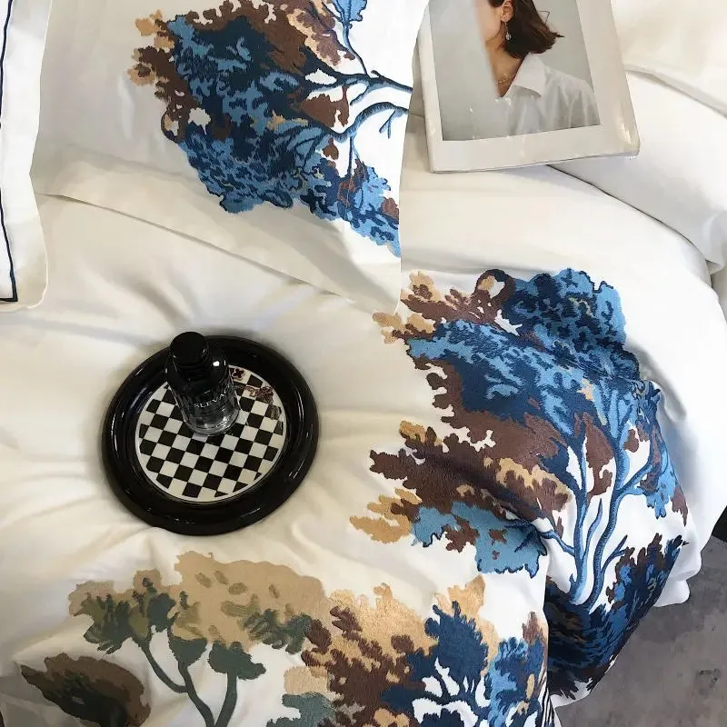 Flytonn-Egyptian Cotton Bedding Set, Luxury Chinese Style, Embroidery, Duvet Cover Set, Bed Sheet, Pillowcases, Home Textiles, 1000TC