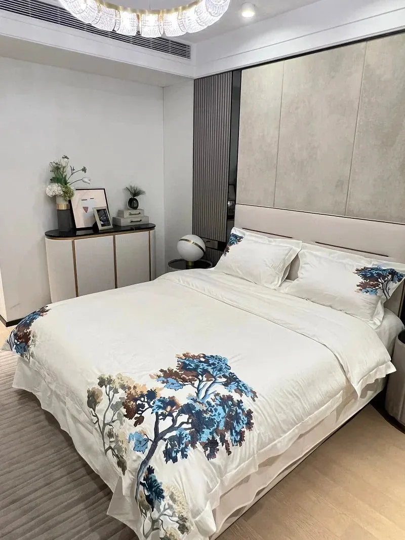 Flytonn-Egyptian Cotton Bedding Set, Luxury Chinese Style, Embroidery, Duvet Cover Set, Bed Sheet, Pillowcases, Home Textiles, 1000TC