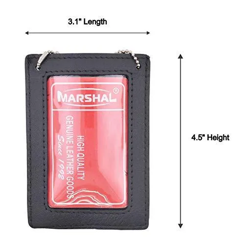 Genuine Leather Neck Chain Double ID Badge Holder, Black 2536TABK