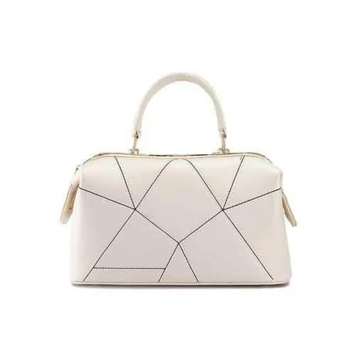 Geometric Stitching PU Leather Handbag - Beige