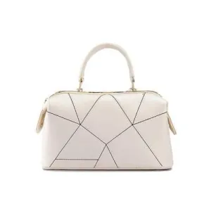 Geometric Stitching PU Leather Handbag - Beige