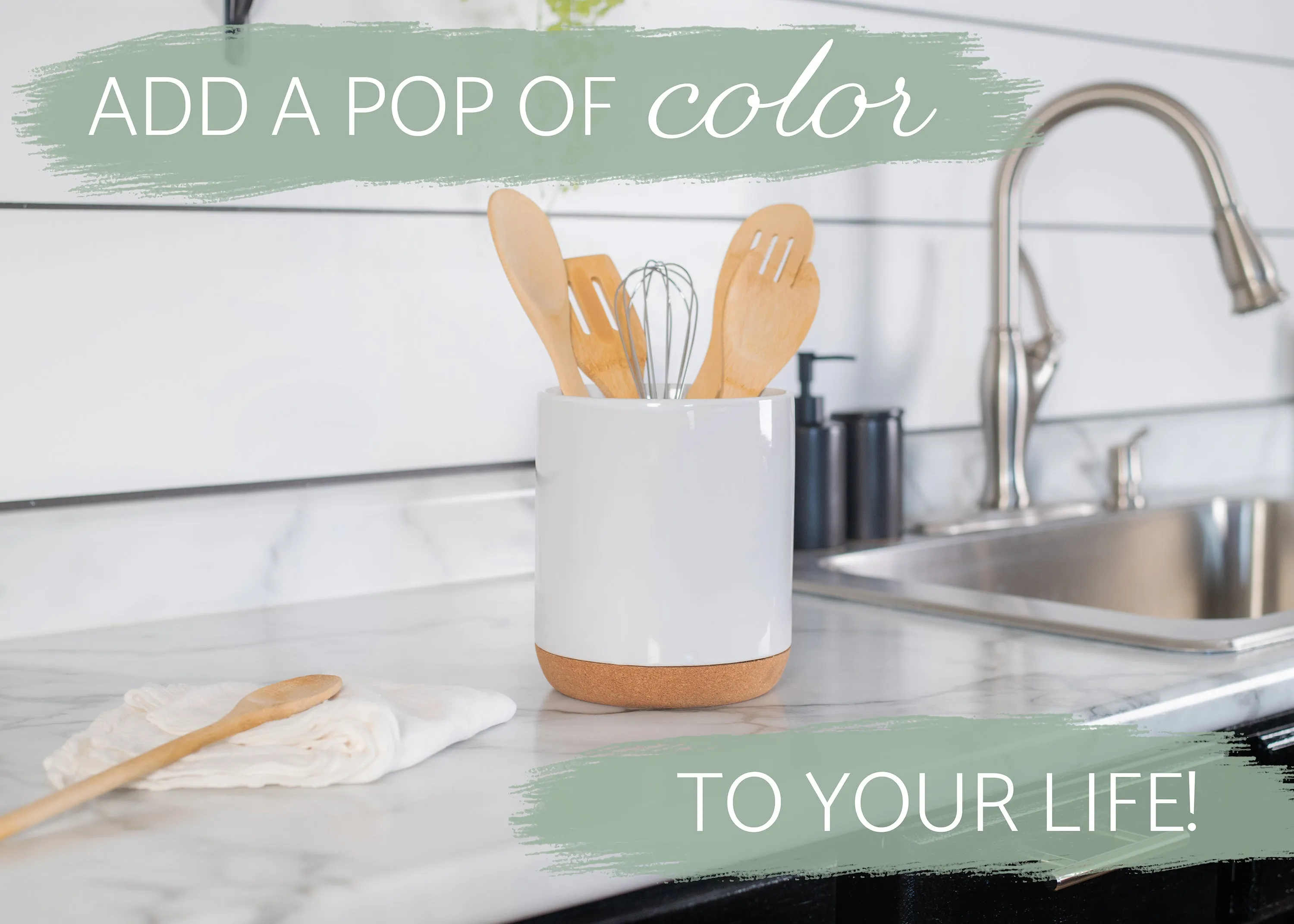 Glossy X-Large Ceramic Stoneware Cork Bottom Kitchen Utensil Holder, White