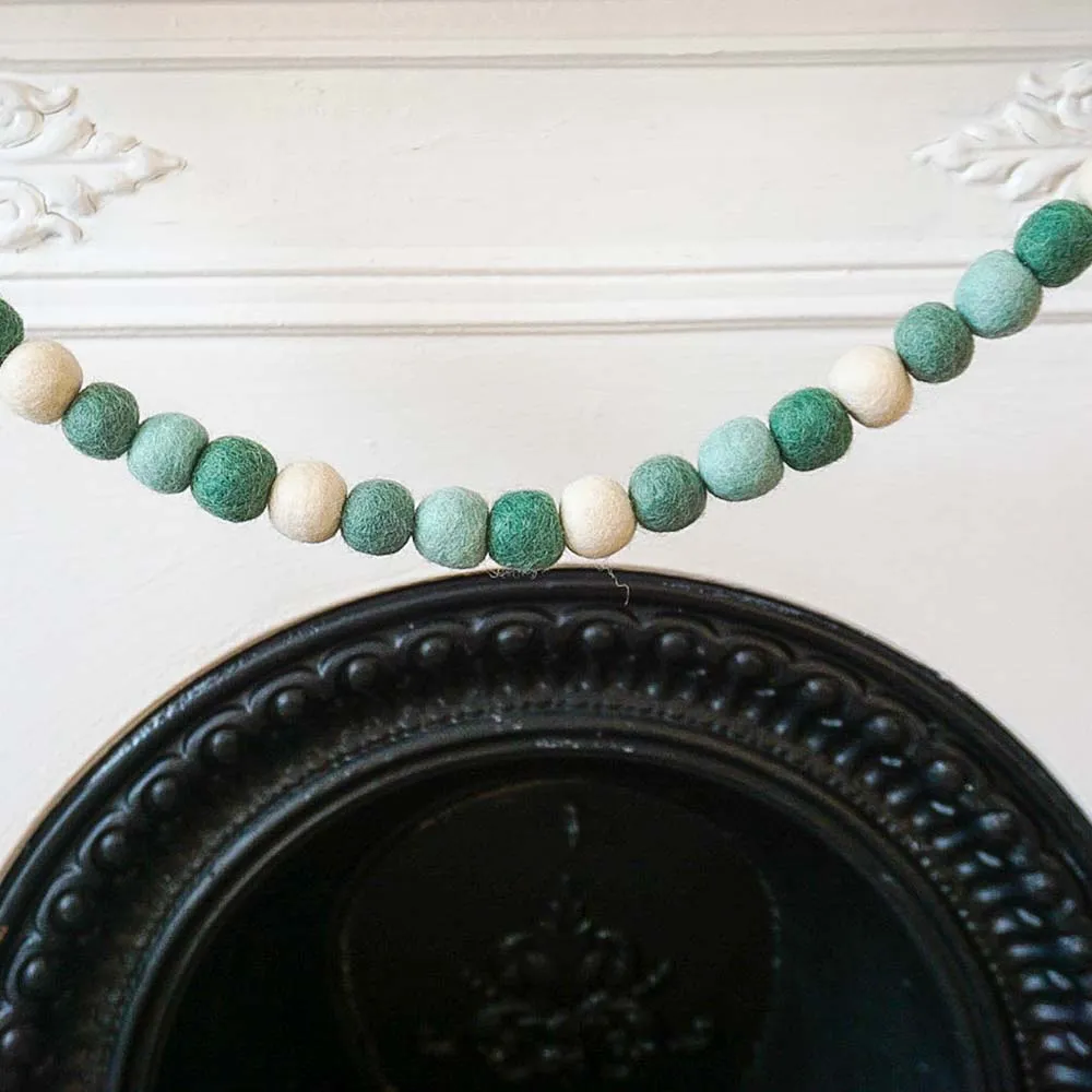 Hand Felted Ball Garland - Christmas Greens