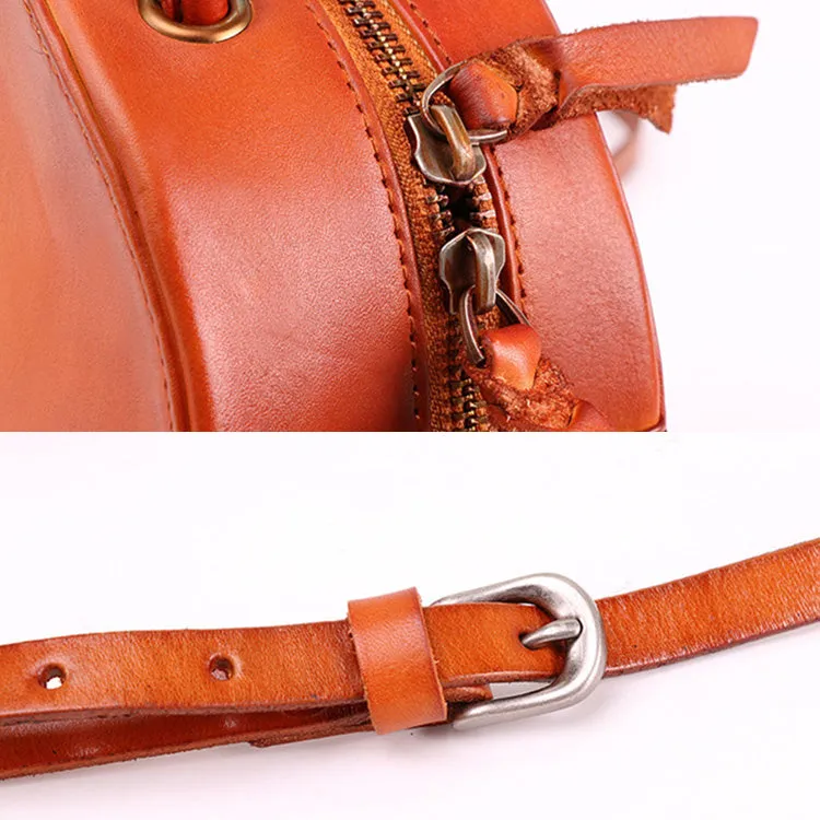 Handmade Womens Braided Round Leather Cross Shoulder Bag Side Bag for Womens
