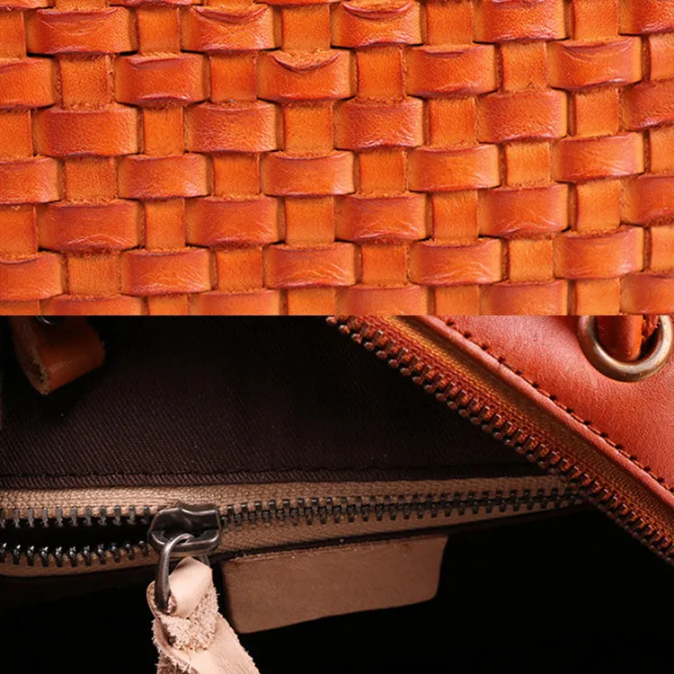 Handmade Womens Braided Round Leather Cross Shoulder Bag Side Bag for Womens