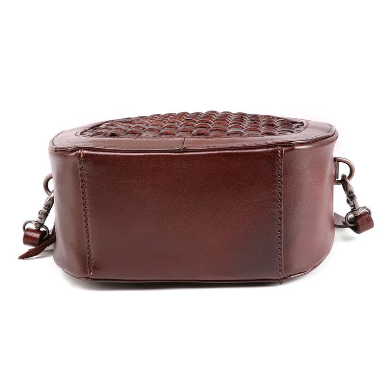 Handmade Womens Braided Round Leather Cross Shoulder Bag Side Bag for Womens