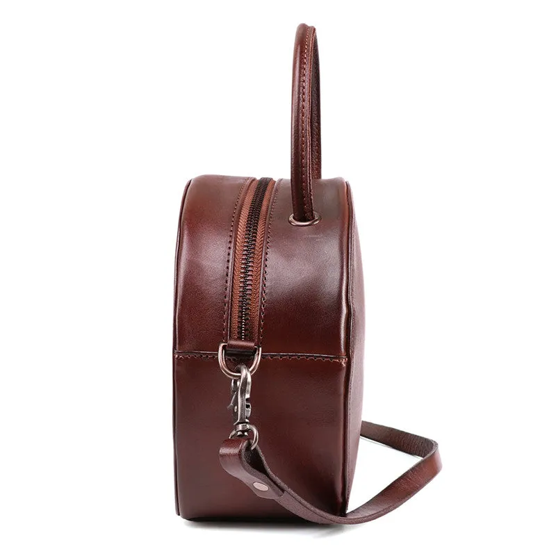 Handmade Womens Braided Round Leather Cross Shoulder Bag Side Bag for Womens
