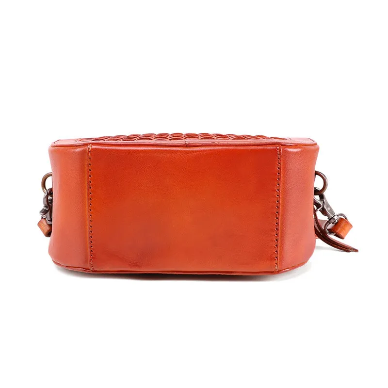Handmade Womens Braided Round Leather Cross Shoulder Bag Side Bag for Womens