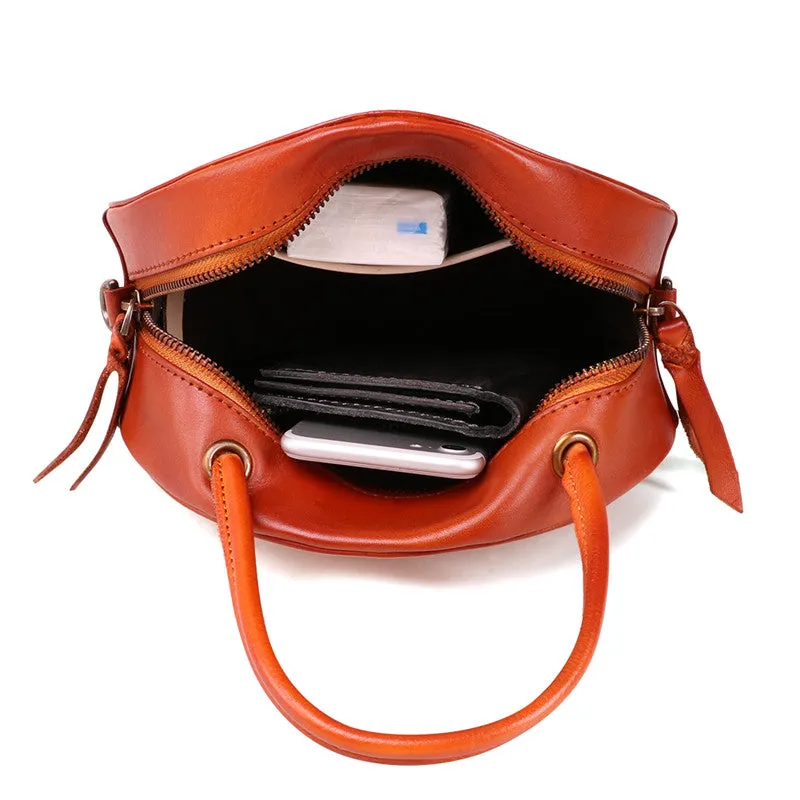Handmade Womens Braided Round Leather Cross Shoulder Bag Side Bag for Womens