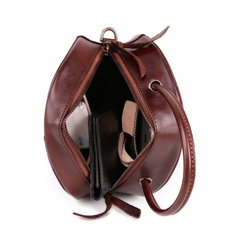 Handmade Womens Braided Round Leather Cross Shoulder Bag Side Bag for Womens