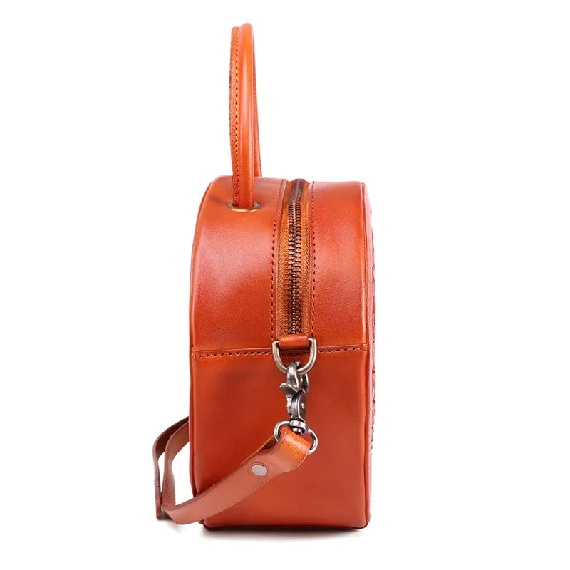 Handmade Womens Braided Round Leather Cross Shoulder Bag Side Bag for Womens