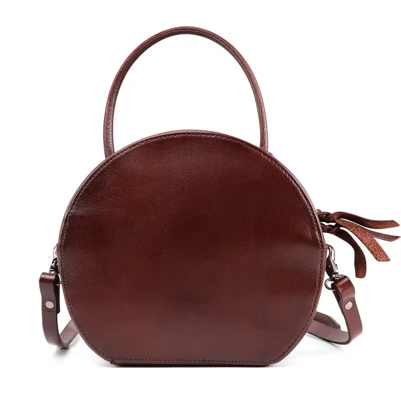 Handmade Womens Braided Round Leather Cross Shoulder Bag Side Bag for Womens