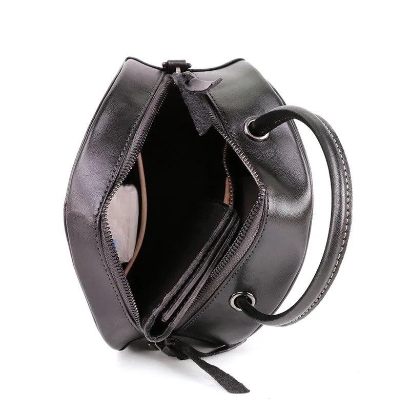 Handmade Womens Braided Round Leather Cross Shoulder Bag Side Bag for Womens