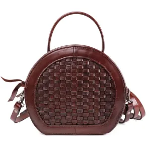 Handmade Womens Braided Round Leather Cross Shoulder Bag Side Bag for Womens