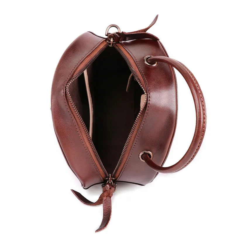 Handmade Womens Braided Round Leather Cross Shoulder Bag Side Bag for Womens