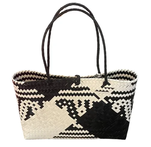 Helping Hands Penan Black and White Handwoven Basket Style Shoulder Bag