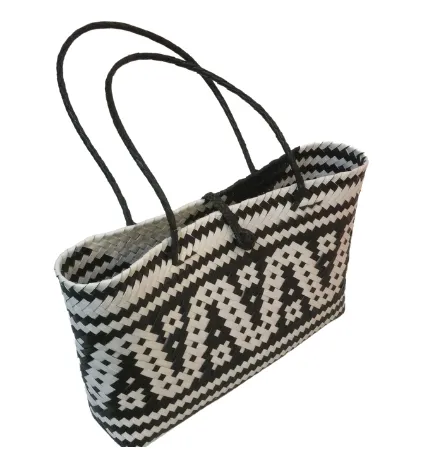Helping Hands Penan Black and White Handwoven Basket Style Shoulder Bag