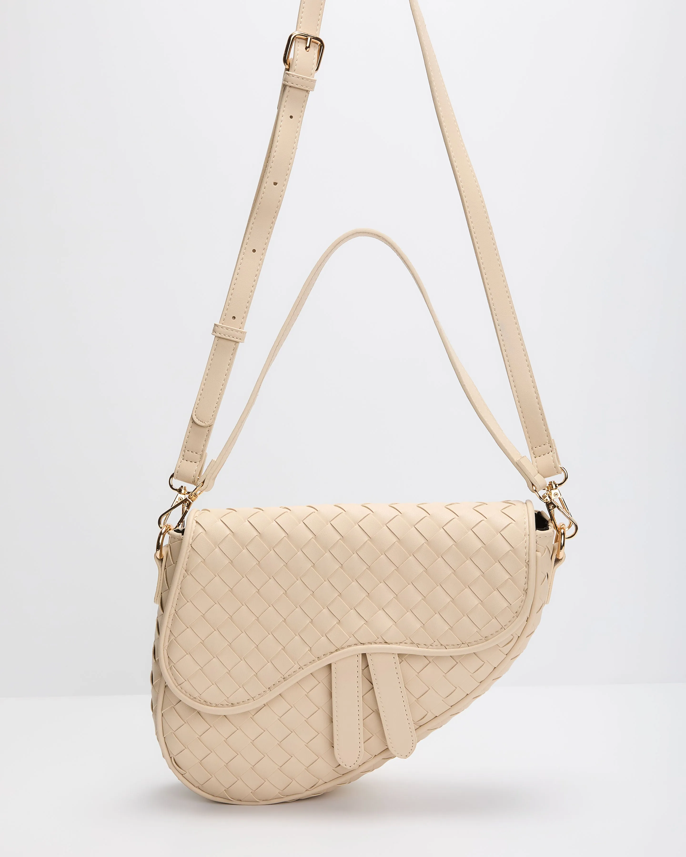 Kalila Faux Leather Woven Saddle Bag