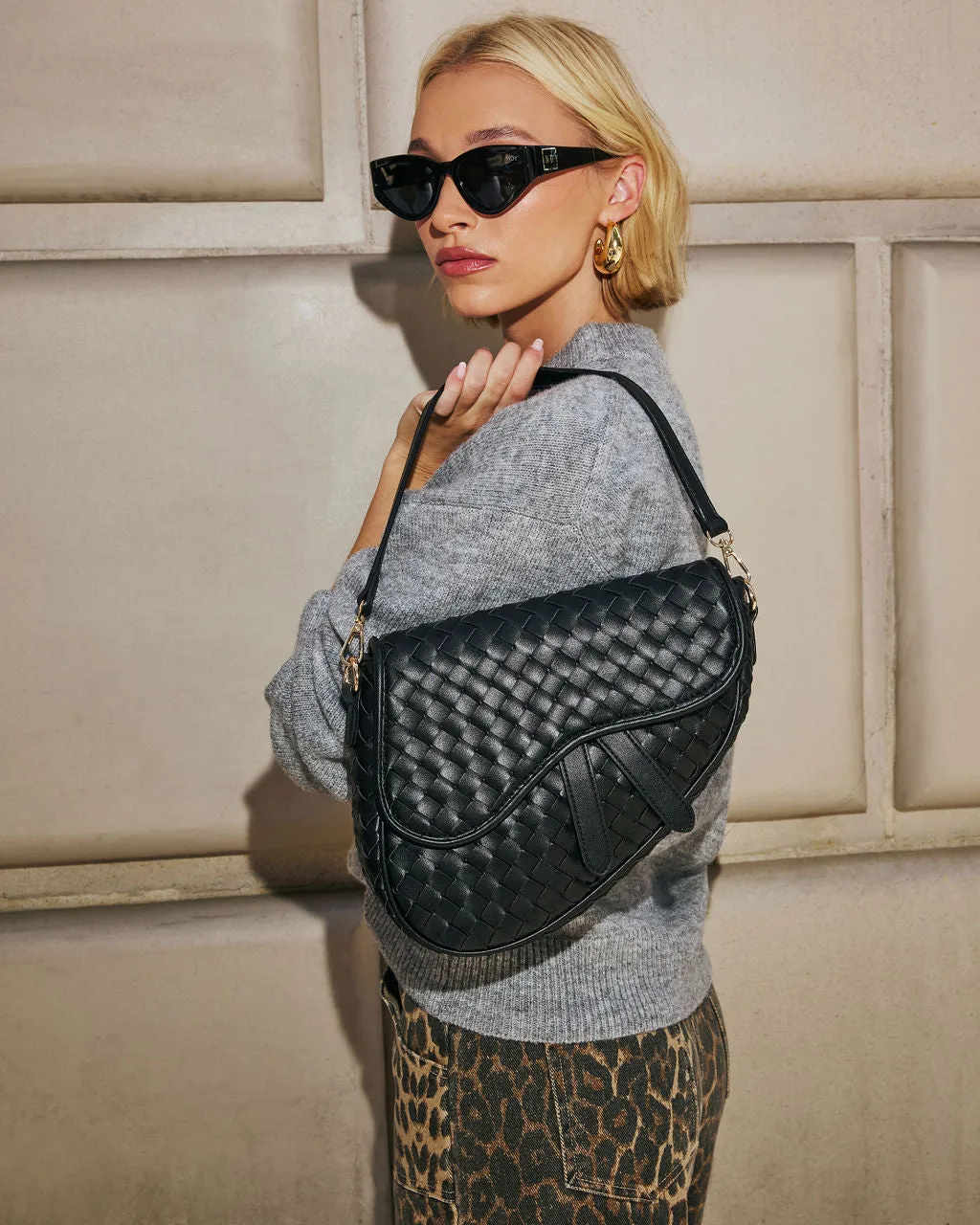 Kalila Faux Leather Woven Saddle Bag