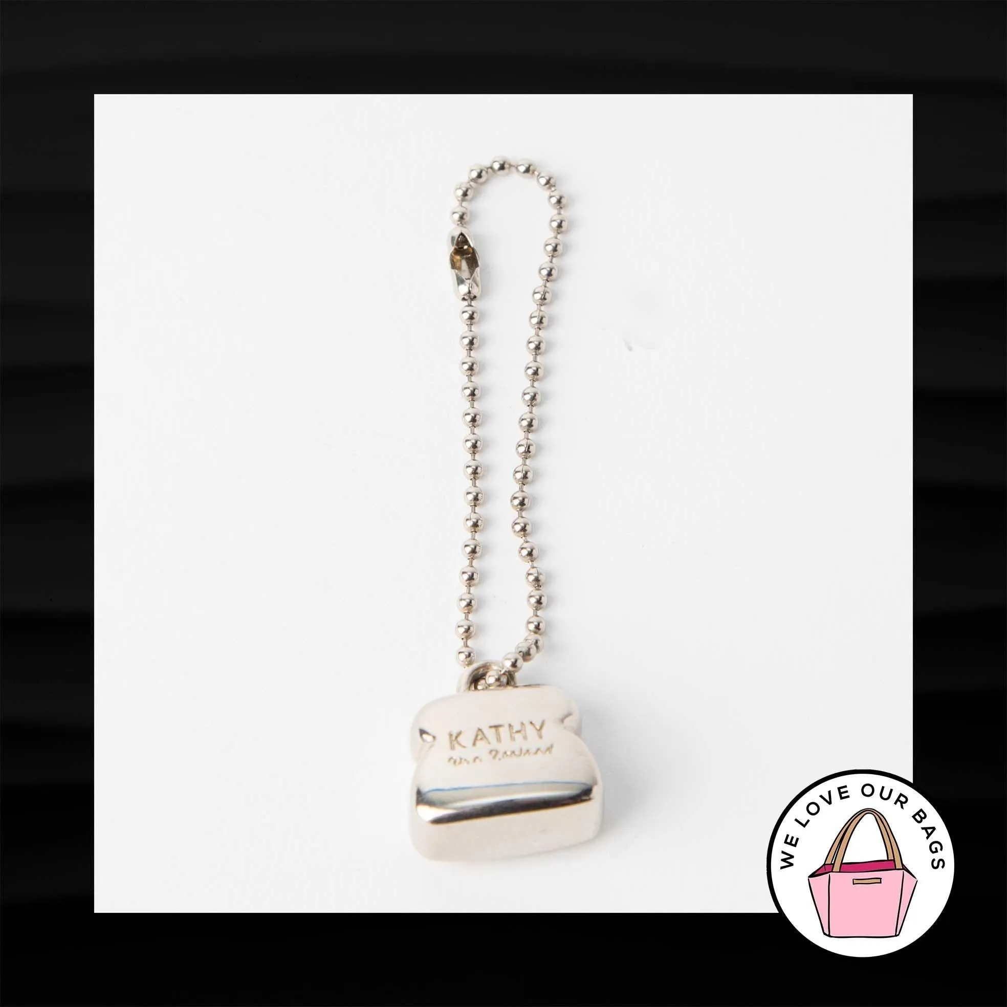 KATHY VAN ZEELAND CHARM SILVER NICKEL KEY FOB BAG PURSE CHARM KEYCHAIN HANG TAG