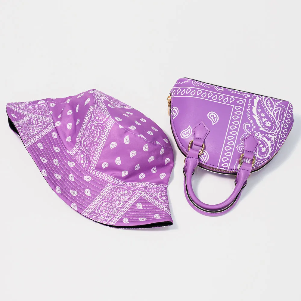 Ladies bandana paisley design bucket hat handbag set