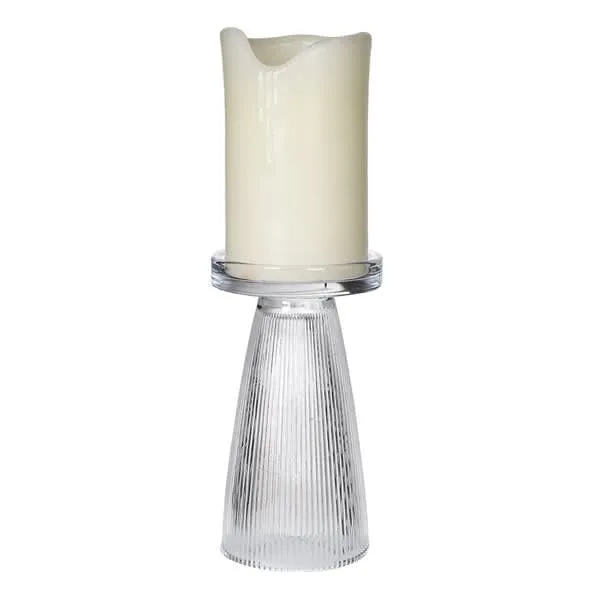 Large Glass Ribbed Candle Holder