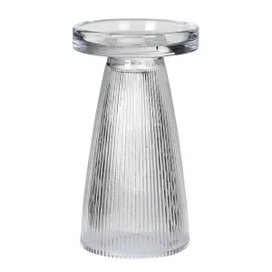 Large Glass Ribbed Candle Holder