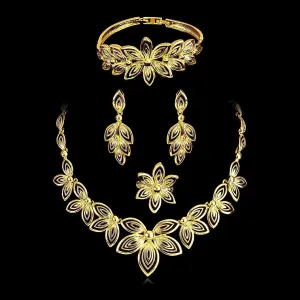 Latest Rose Design Gold Plated Rose Gold Beautiful Necklace Jewellery Complete Set