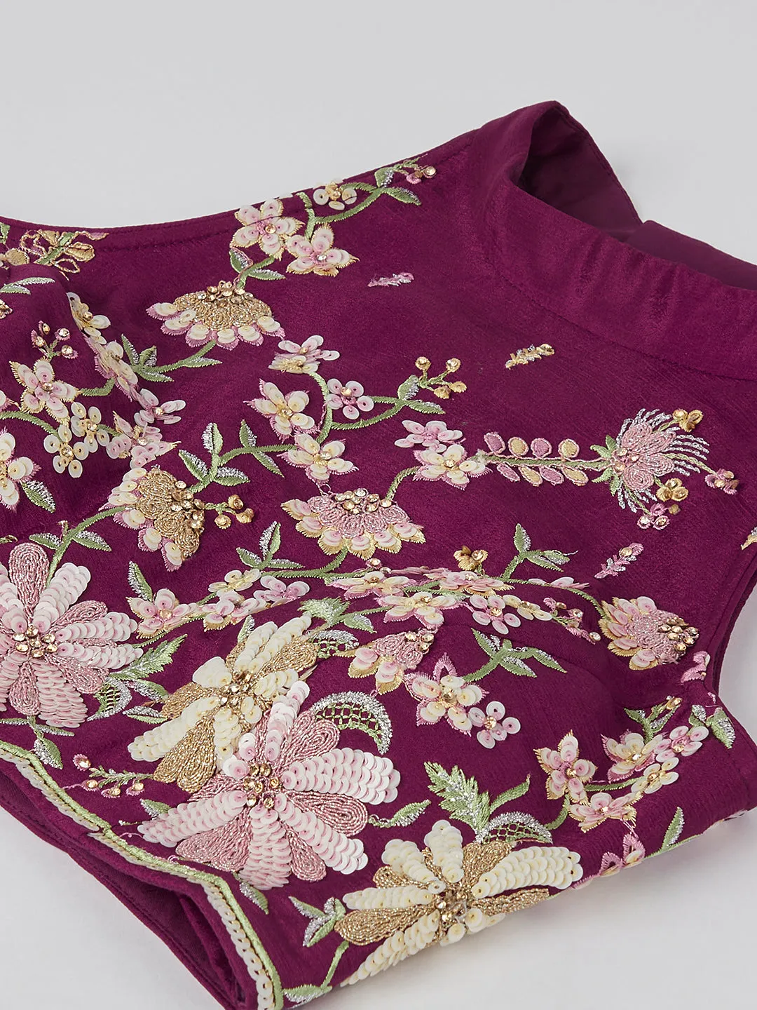 Luxurious Burgundy Sequinned Lehenga Choli Set - Embroidered Elegance