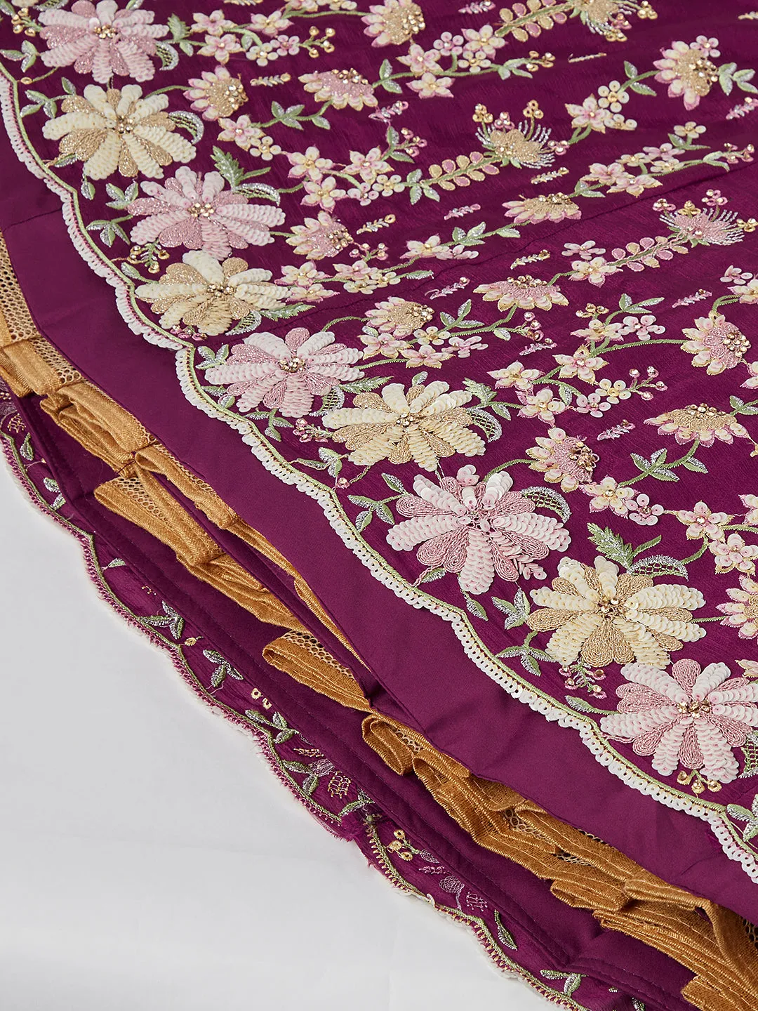 Luxurious Burgundy Sequinned Lehenga Choli Set - Embroidered Elegance