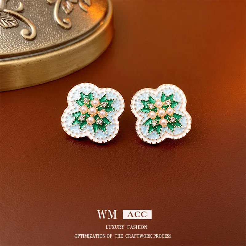 Luxurious Flower Flower Artificial Pearl Oil Dripping Earrings