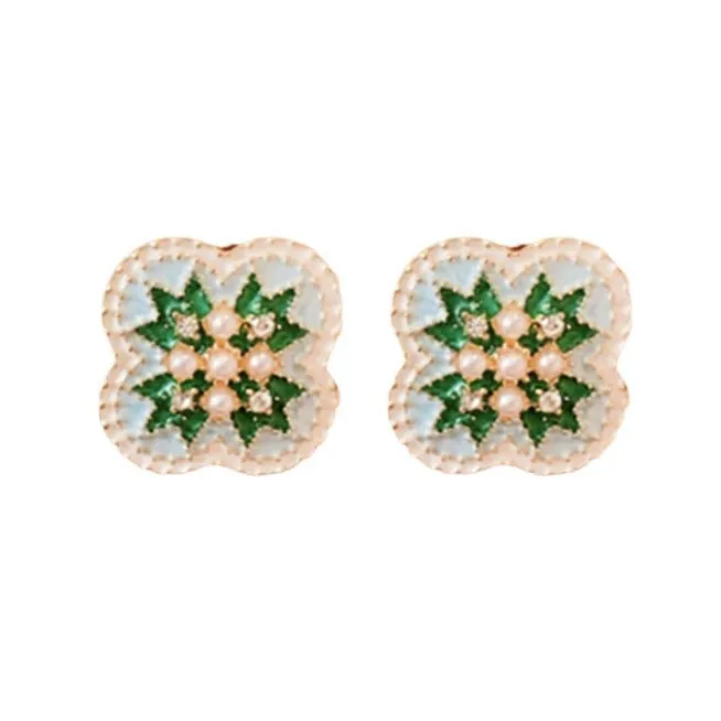 Luxurious Flower Flower Artificial Pearl Oil Dripping Earrings