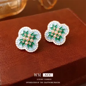 Luxurious Flower Flower Artificial Pearl Oil Dripping Earrings