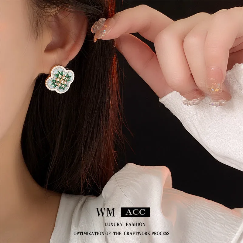 Luxurious Flower Flower Artificial Pearl Oil Dripping Earrings