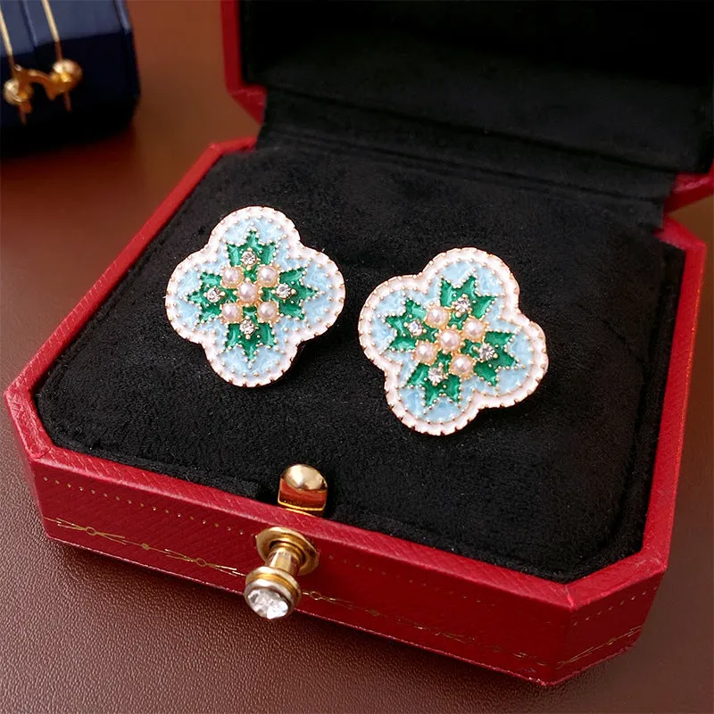 Luxurious Flower Flower Artificial Pearl Oil Dripping Earrings