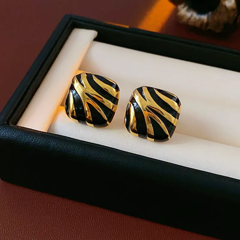 Luxurious Quadrilateral Round Geometric Copper Oil Dripping Earrings