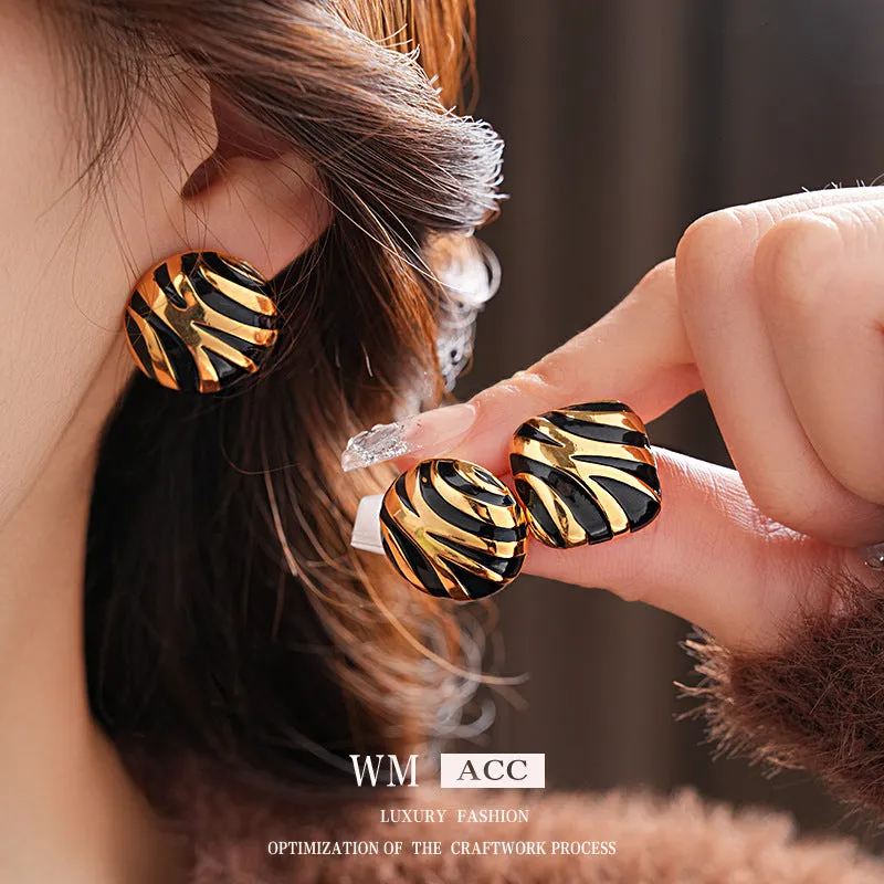 Luxurious Quadrilateral Round Geometric Copper Oil Dripping Earrings
