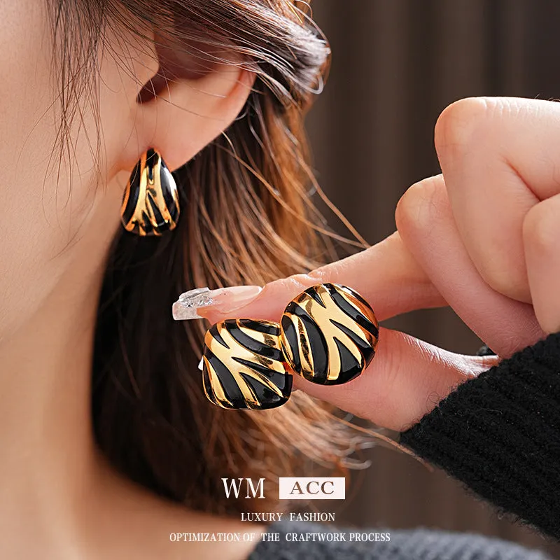 Luxurious Quadrilateral Round Geometric Copper Oil Dripping Earrings