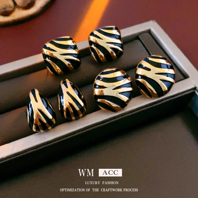 Luxurious Quadrilateral Round Geometric Copper Oil Dripping Earrings