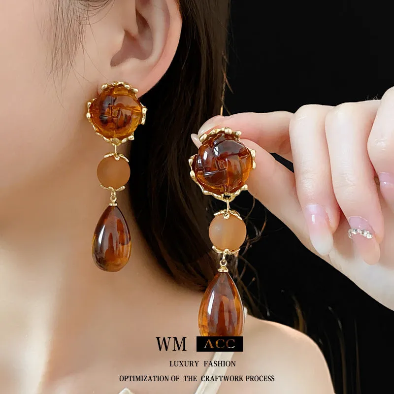 Luxurious Round Ellipse Droplet Geometric Alloy Electroplating Earrings
