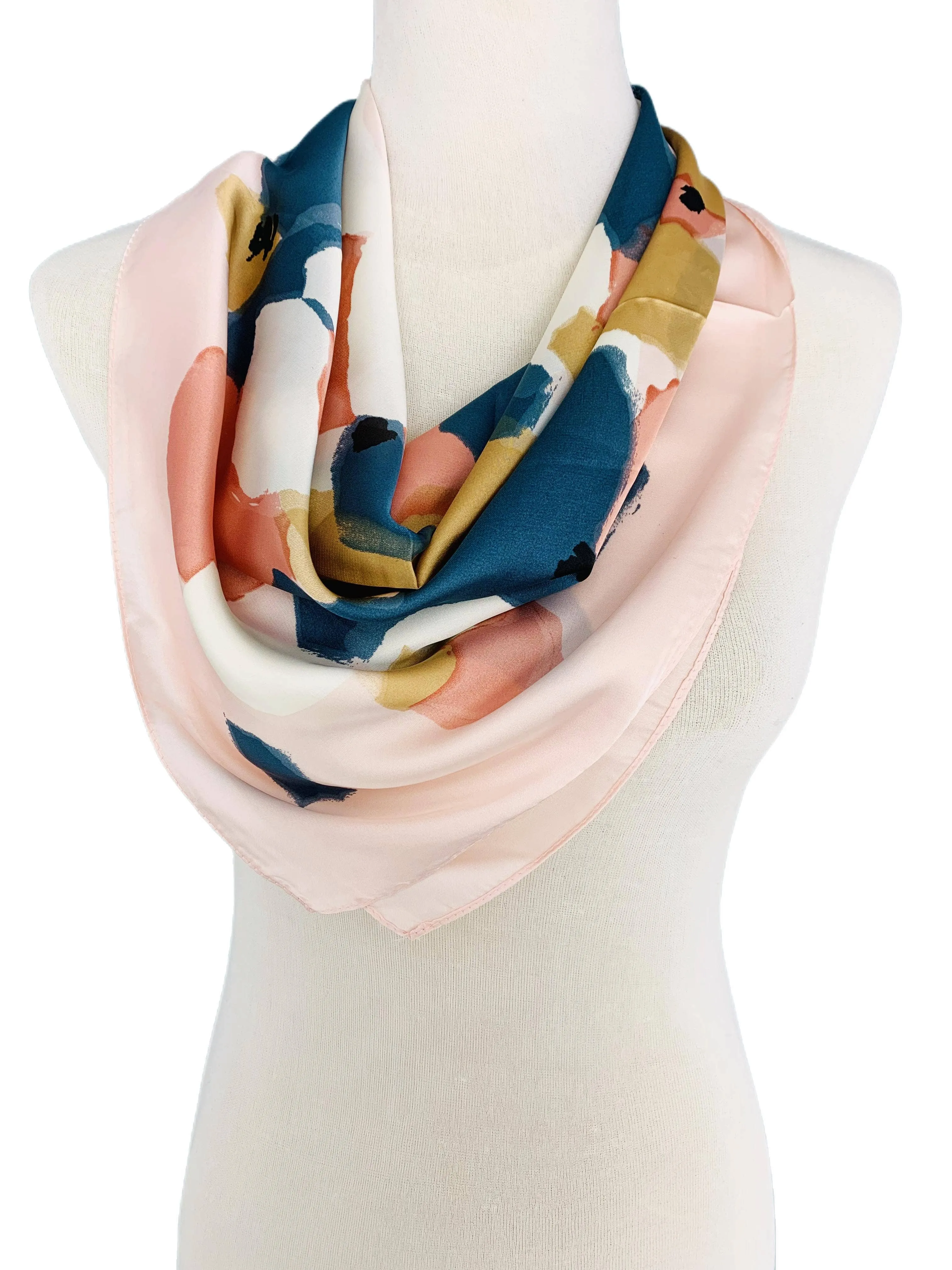 Luxurious Silk-Feel Square Scarf--Abstract Floral
