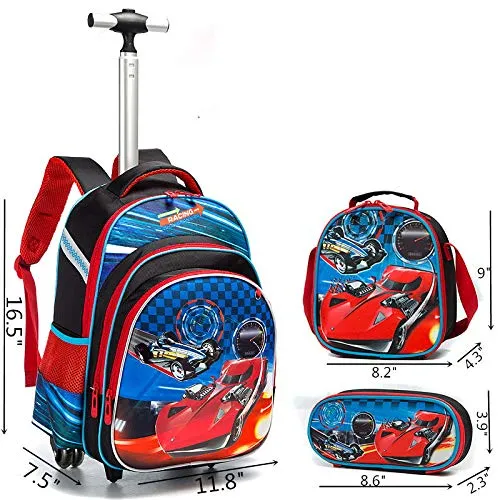 Meetbelify 3Pcs Rolling Backpack for Boys,School Backpack with Wheels for Boys