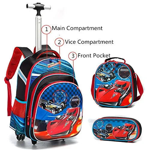 Meetbelify 3Pcs Rolling Backpack for Boys,School Backpack with Wheels for Boys