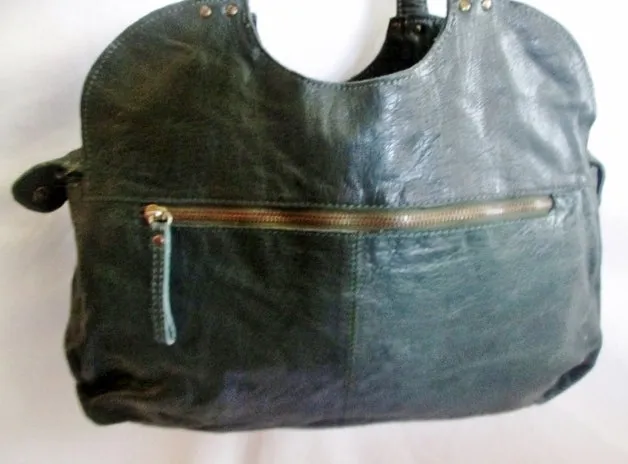 MIO ACCESSORI MONIQUE ELIZIA soft leather hobo satchel shoulder bag GREEN Industrial