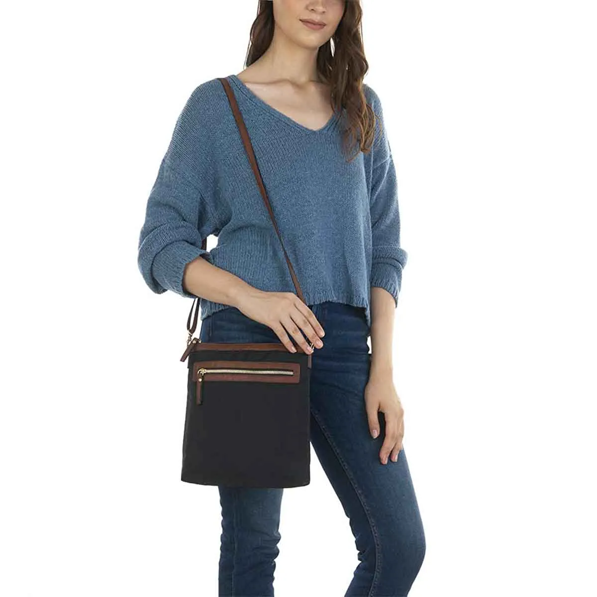 Mona B - Medium Messenger Crossbody Bag with Stylish Design for Women (Black)